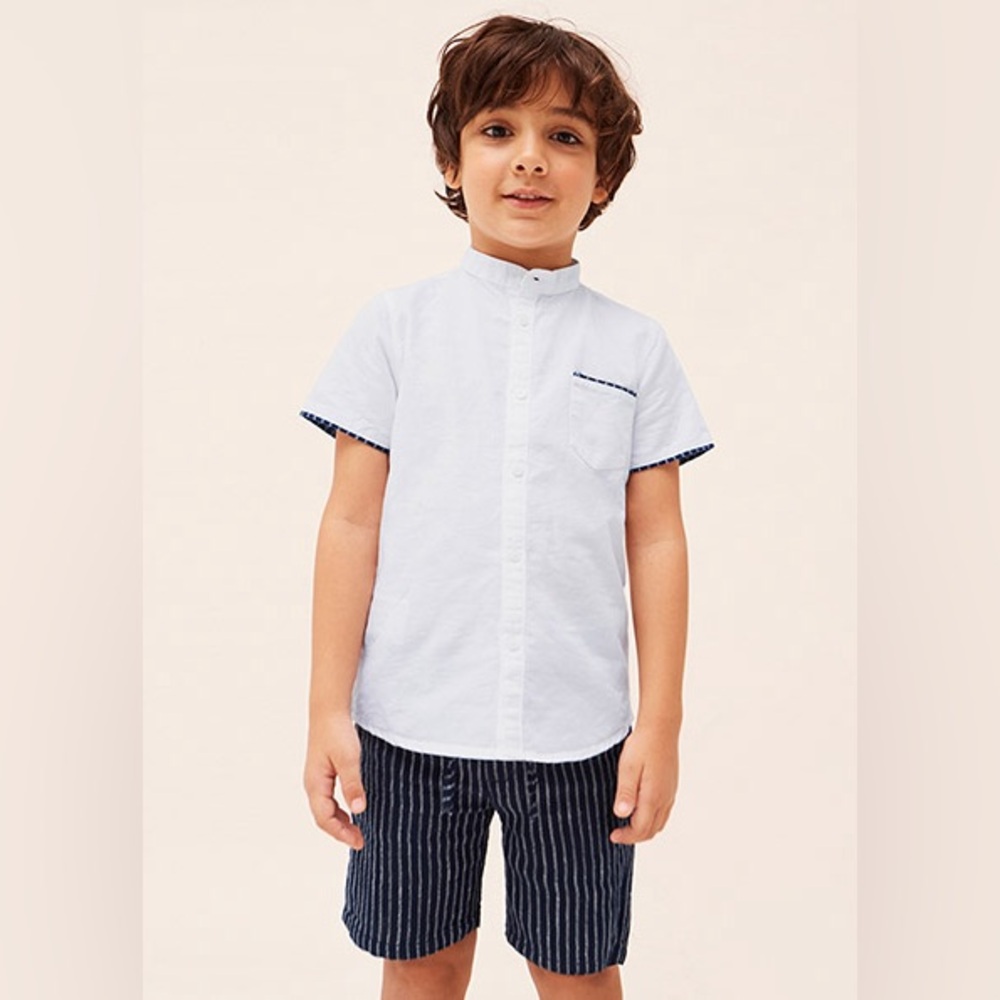 Size 2 Boys Mayoral White and Navy Kids Button Down Set